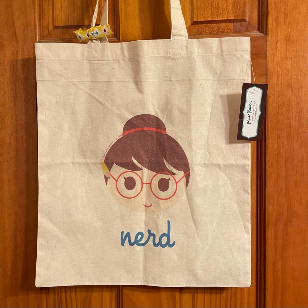 CUTE ANIMATED “NERD” FABRIC TOTE BAG Cartoon Girl Kawaii Style Eyeglasses Anime
